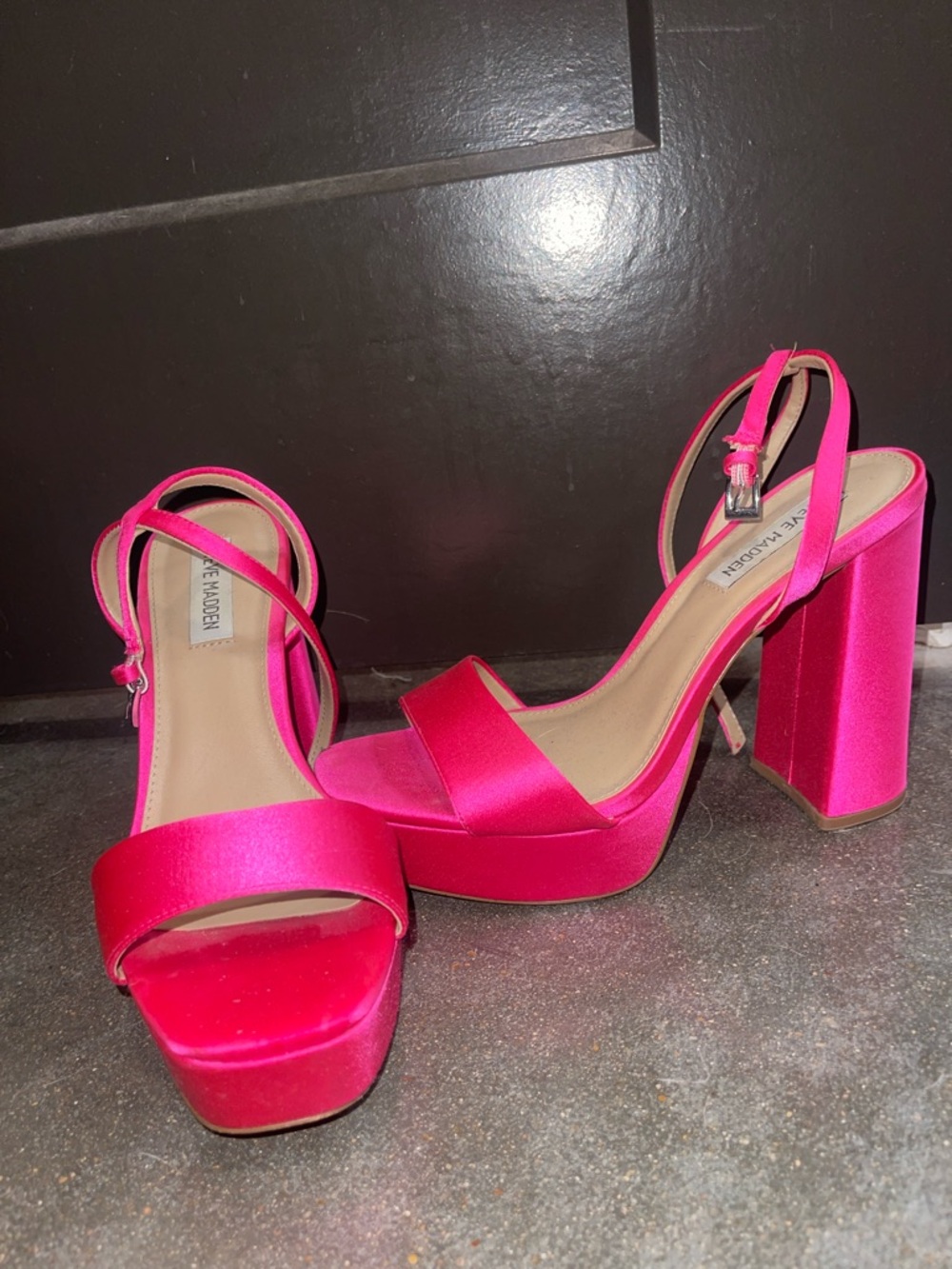Steve Madden Hot Pink Satin Platform Block Heels